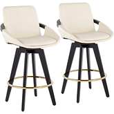 Cosmo 26" Swivel Counter Stool in Cream Leatherette, Black Wood & Gold (Set of 2)